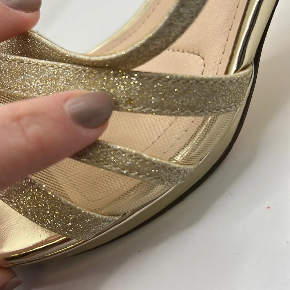 I Miller Beautiful Shoes Heels Strappy Sandals Gold Glitter Shimmer Womens 8 M